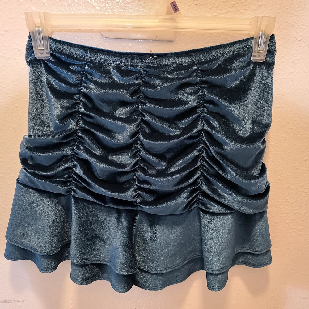 Wild Fable Shimmering Teal Ruched Mini Skirt